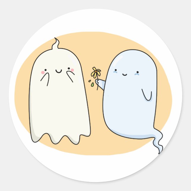 Cute Kawaii Ghost Couple Classic Round Sticker (Front)