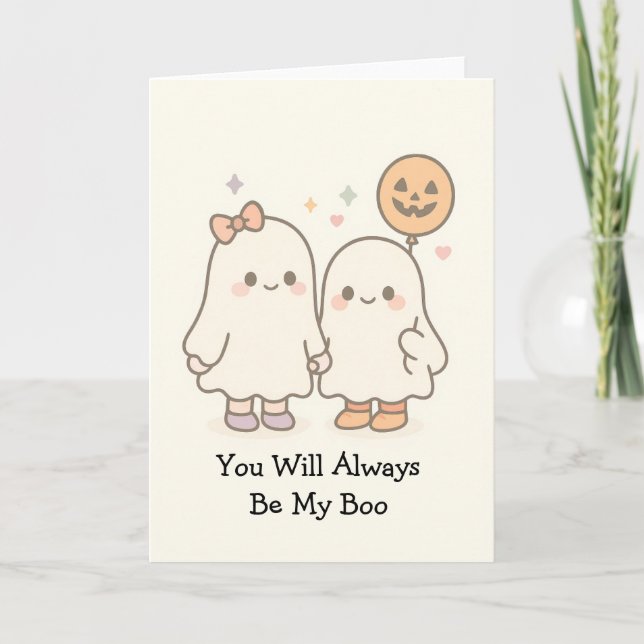 Cute Kawaii Ghost Couple Halloween Card (Front)