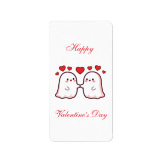 Cute Kawaii Ghost Couple Valentine’s Day Card Label