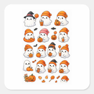 Cute Kawaii Ghost Halloween Sticker Sheet |