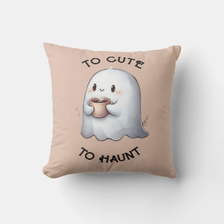 Cute Kawaii Ghost Holding Coffee Watercolor  Cushion