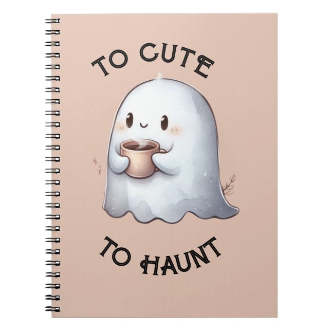 Cute Kawaii Ghost Holding Coffee Watercolor  Notebook (Front)