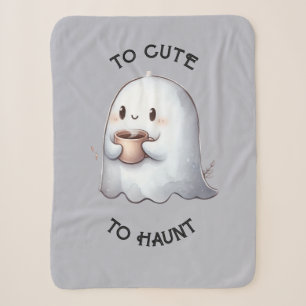 Cute Kawaii Ghost Holding Coffee Watercolor Sherpa Blanket
