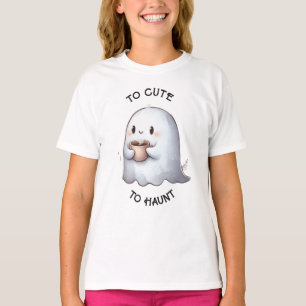 Cute Kawaii Ghost Holding Coffee Watercolor T-Shirt
