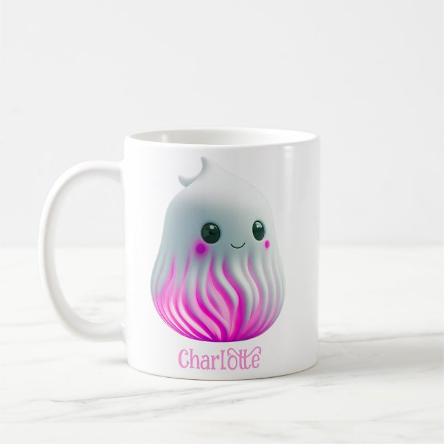 Cute Kawaii Ghost - Personalised with name Coffee Mug (Left)
