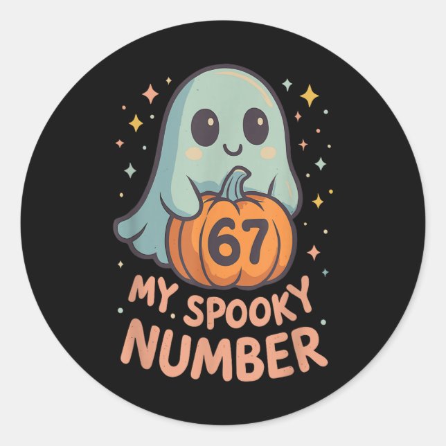 Cute Kawaii Ghost Pumpkin 67 Meme Funny Math Hallo Classic Round Sticker (Front)