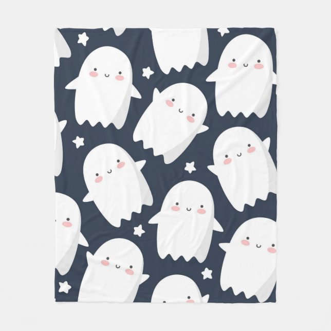 Cute Kawaii Ghost Seamless Pattern | Adorable Hall Fleece Blanket (Front)