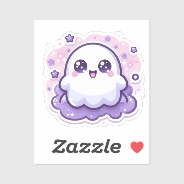 Cute Kawaii Ghost Sticker with Stars and Sparkles (Sheet)