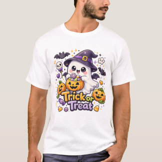 Cute Kawaii Ghost Trick or Treat Halloween T-Shirt