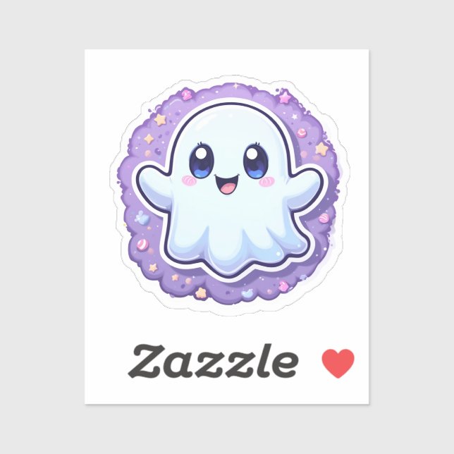 Cute Kawaii Ghost Vinyl Sticker – Pastel Halloween (Sheet)