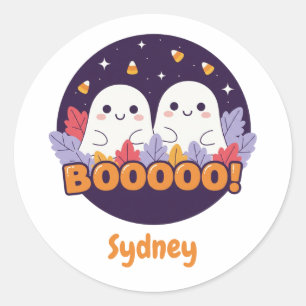 Cute Kawaii Ghosts Boo Halloween Autumn Leaves Classic Round Sticker