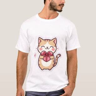Cute Kawaii Ginger Cat Holding Heart Gift Box ✨💖 T-Shirt