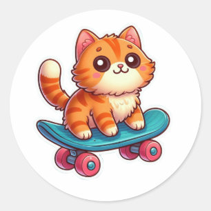 Cute Kawaii Ginger Cat on Skateboard Sticker ✨🐾🛹
