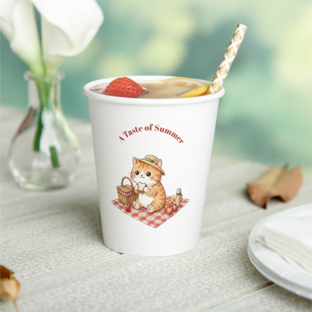 Cute Kawaii Ginger Cat Picnic Party Paper Cups (Insitu)