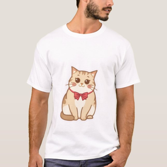 Cute Kawaii Ginger Cat with Red Bow Tie ✨🎀 T-Shirt (Front)