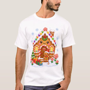 Cute Kawaii Gingerbread House Christmas T-Shirt