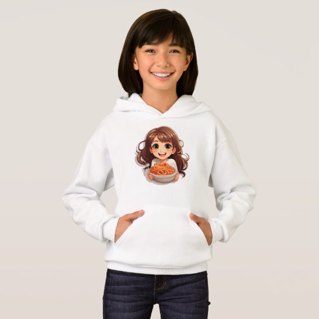 Cute Kawaii Girl Eating Spaghetti (Front Full)