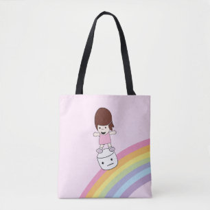 Cute Kawaii Girl on Rainbow w Marshmallow Tote Bag