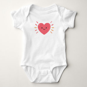 Cute Kawaii Glowing Heart Sunburst Smiling Pink Baby Bodysuit