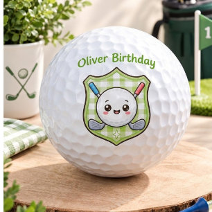 Cute Kawaii Golf Birthday Green Gingham Balls