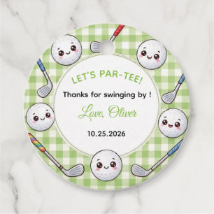 Cute Kawaii Golf Birthday Green Gingham Favour Tags