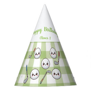 Cute Kawaii Golf Birthday Green Gingham Party Hat