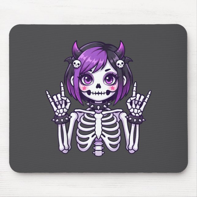 Cute Kawaii Goth Girl Skeleton Punk-goth Alternati Mouse Mat (Front)