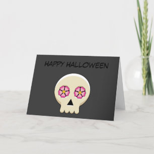 Cute Kawaii Goth Skull with Flowers Add Text Card