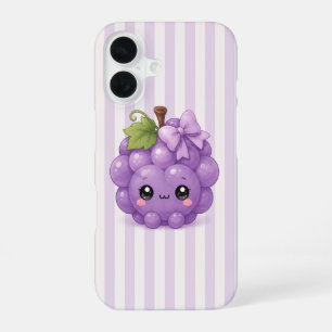 Cute Kawaii Grape on Purple Stripes Phone Case