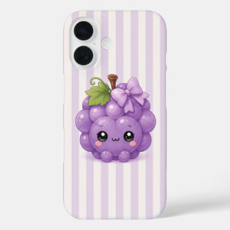 Cute Kawaii Grape on Purple Stripes Phone Case