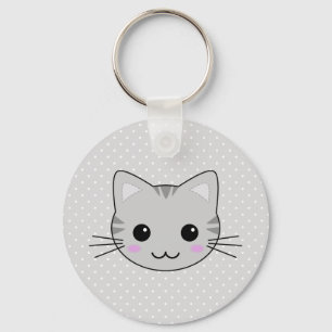 Cute Kawaii Gray Tabby Cat Cartoon Key Ring