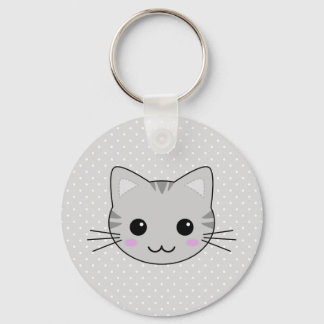 Cute Kawaii Gray Tabby Cat Cartoon Key Ring