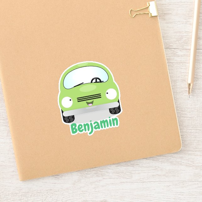 Cute kawaii green car cartoon illustration (Notebook)