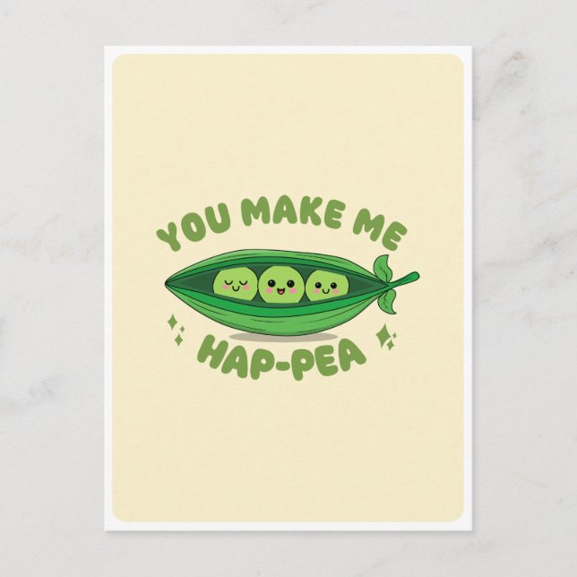 Cute Kawaii Green Peas Veggie Food Pun Love Quote Postcard (Front)