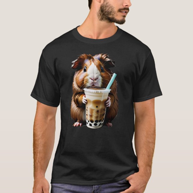 Cute Kawaii Guinea pig Drinking Boba Bubble Milk T T-Shirt (Front)