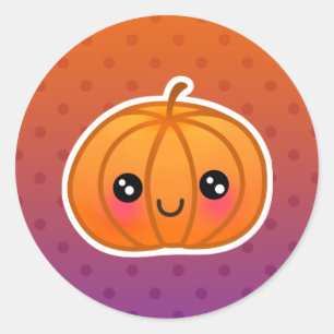Cute Kawaii Halloween Cartoon Pumpkin Design Classic Round Sticker