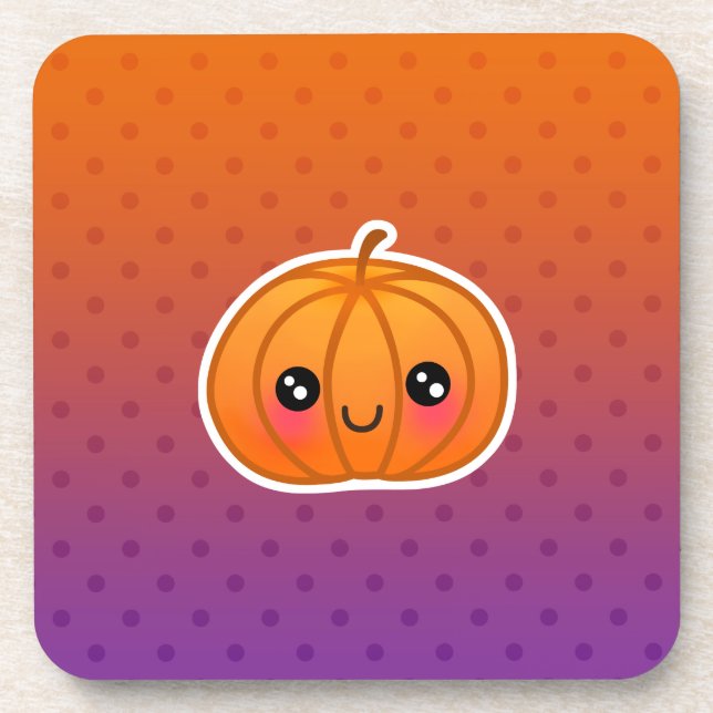 Cute Kawaii Halloween Cartoon Pumpkin Design Coaster (Front)