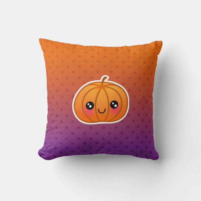 Cute Kawaii Halloween Cartoon Pumpkin Design Cushion (Front)