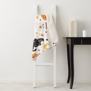 Cute Kawaii Halloween Cats Ghosts Pumpkins Bats Sherpa Blanket