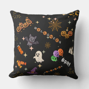 Cute Kawaii Halloween Doodles Spooky Pattern Pillo Cushion