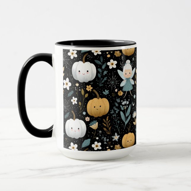 Cute Kawaii Halloween Fairy and Pastel Pumpkins Mug (Left)