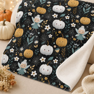 Cute Kawaii Halloween Fairy and Pastel Pumpkins Sherpa Blanket