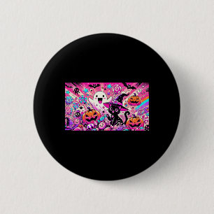 Cute Kawaii Halloween Ghost And Black Cat Art 6 Cm Round Badge