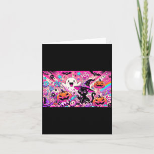 Cute Kawaii Halloween Ghost And Black Cat Art Card
