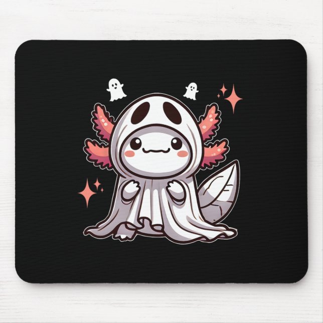 Cute Kawaii Halloween Ghost Axolotl  Mouse Mat (Front)
