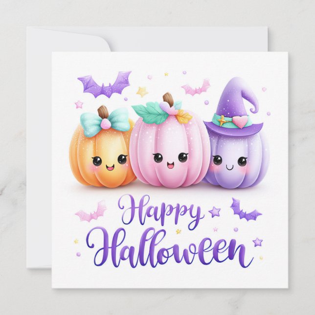 Cute Kawaii Halloween Pumpkins Card (Front)