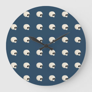 Cute Kawaii Halloween Skull Polka Dots dark blue Large Clock