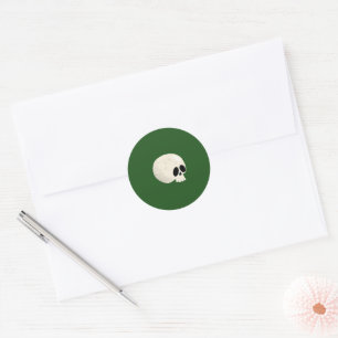 Cute Kawaii Halloween Skull Polka Dots dark green Classic Round Sticker