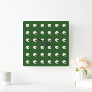 Cute Kawaii Halloween Skull Polka Dots dark green Square Wall Clock