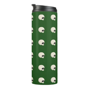 Cute Kawaii Halloween Skull Polka Dots dark green Thermal Tumbler